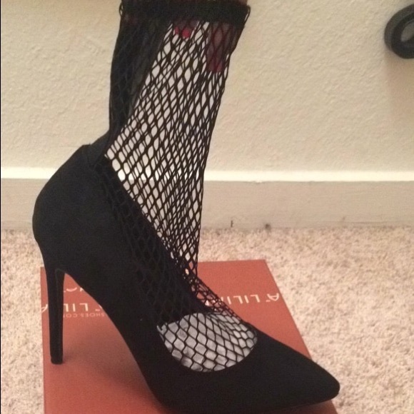 fishnet boot heels